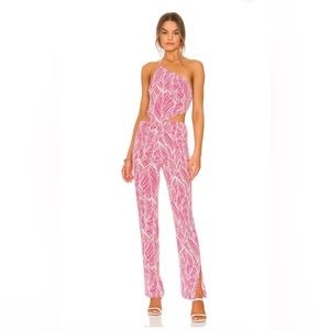 Lovers + Friends Makena PANTS in Fuschia Leaf Print